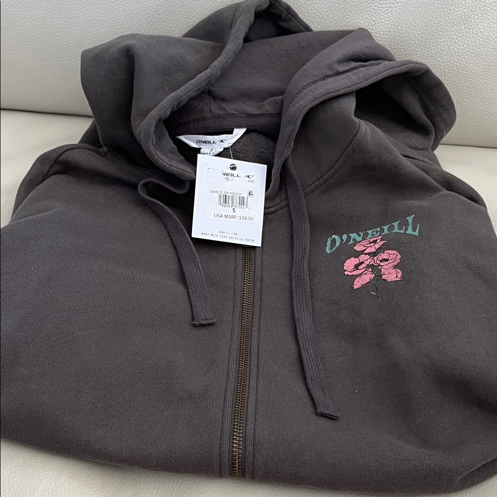 NWT O'Neill Cropped Hoodie with Pink and Teal Logo